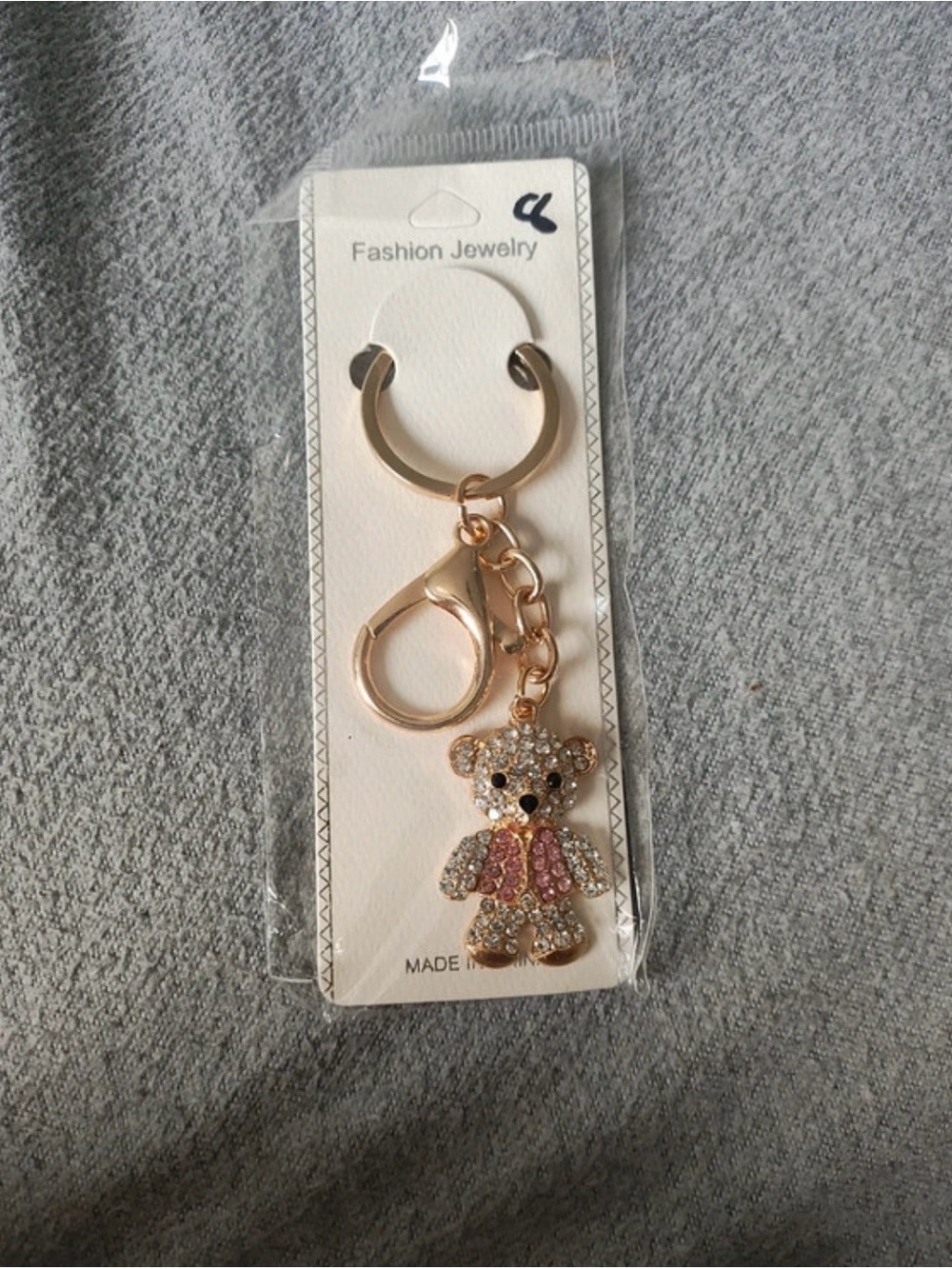 Gold Teddy Bear Crystal Keychain - Fashion Jewelry